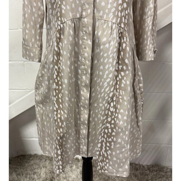 Tuckernuck Antelope Royal Shirt Dress XS White Tan Print 3/4 Sleeve Pockets - Picture 4 of 10